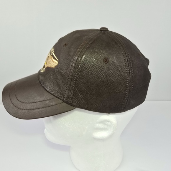 Vintage Alaska Bush Pilot Hat Cap Adjustable Strapback Brown Leather Aviation - Picture 4 of 8